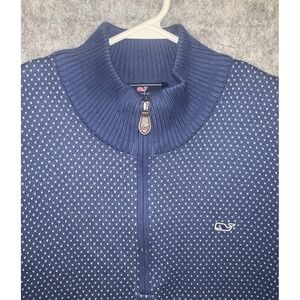 Vineyard Vines Knit Sweater Men's Large Pullover 1/2 Zip Cotton Blend Navy Blue